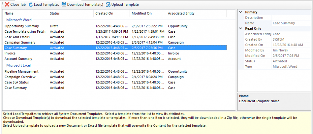 My first XrmToolbox plugin – Document Template Manager – Jim Novak Blog